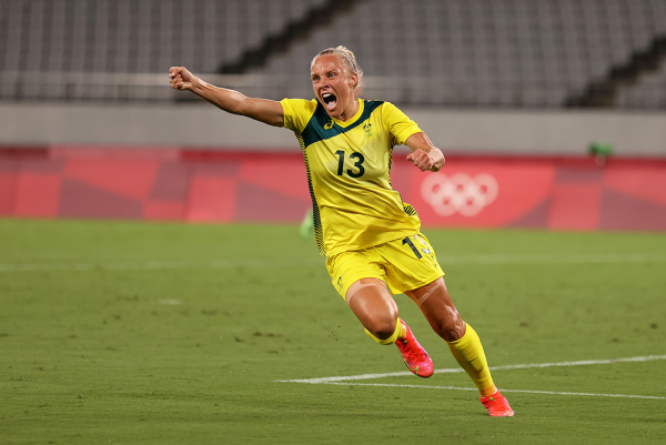 Tameka Yallop celebrating after scoring against New Zealand