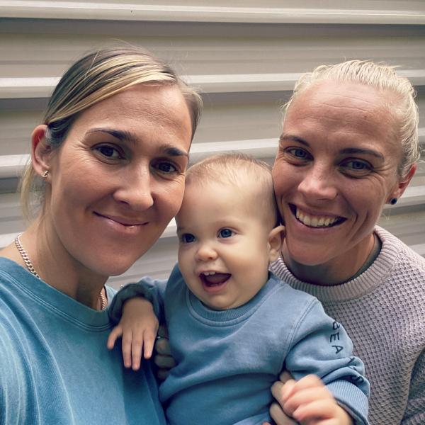 Kirsty and Tameka Yallop with baby Harley