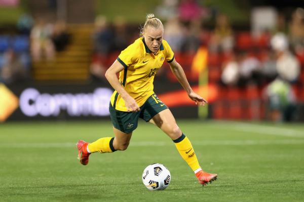 Tameka Yallop of the Matildas in action during game two of the International Friendly series between the Australia Matildas and the United States of America Women's National Team at McDonald Jones Stadium on November 30, 2021 in Newcastle, Australia. (Photo by Ashley Feder/Getty Images)