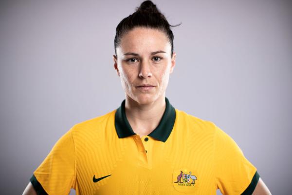 Emily Gielnik poses during an Australia Matildas headshots session at Intercontinental Double Bay on November 24, 2021 in Sydney, Australia. (Photo by Matt King/Getty Images for Football Australia)