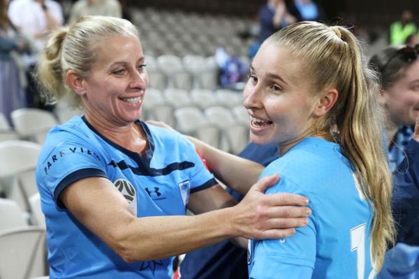 Taylor Ray of Sydney FC celebrates with supporters in the crowd as she celebrates victory during the A-League Womens match between Sydney FC and Melbourne City at Netstrata Jubilee Stadium, on March 11, 2022, in Sydney, Australia. (Photo by Mark Kolbe/Getty Images)