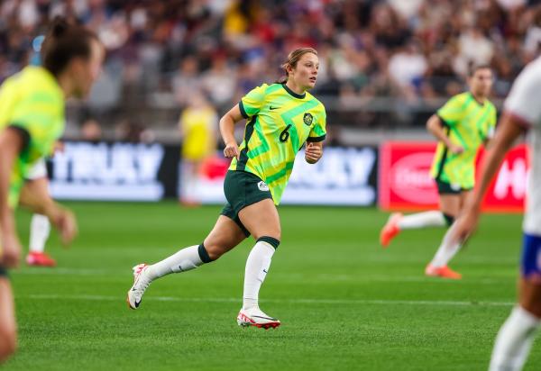 Alana Murphy in her CommBank Matildas debut at the SheBelieves Cup v USA. Photo: Mike Christy/Football Australia