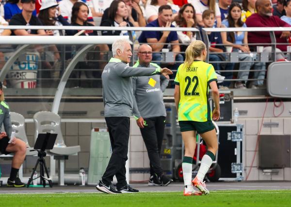 Tom Sermanni during the SheBelieves Cup match against USA 2025. Photo: Mike Christy/Football Australia