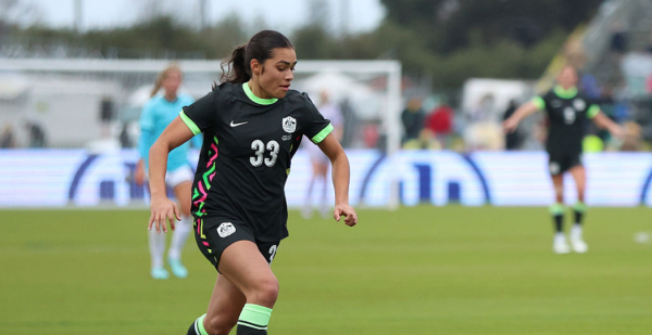 BUNBURY, AUSTRALIA - JULY 05: Grace Kuilamu of the Matildas in action during the International Friendly match between Australia Matildas and Panama at Hands Oval on July 05, 2025 in Bunbury, Australia. (Photo by Janelle St Pierre/Getty Images)