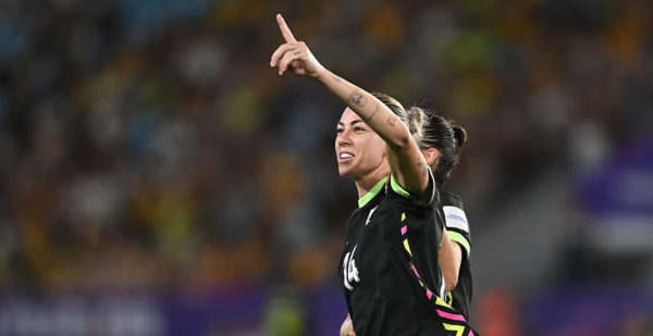 GOLD COAST, AUSTRALIA - MARCH 05: Alanna Kennedy of Australia celebrates after scoring the teams fourth goal during the AFC Women's Asian Cup Australia 2026 match between Islamic Republic of Iran and Australia Matildas at Gold Coast Stadium on March 05, 2026 in Gold Coast, Australia. (Photo by Albert Perez/Getty Images)