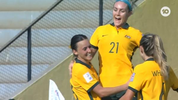 GOALS: Carpenter - First Matilda-career-brace for the fullback