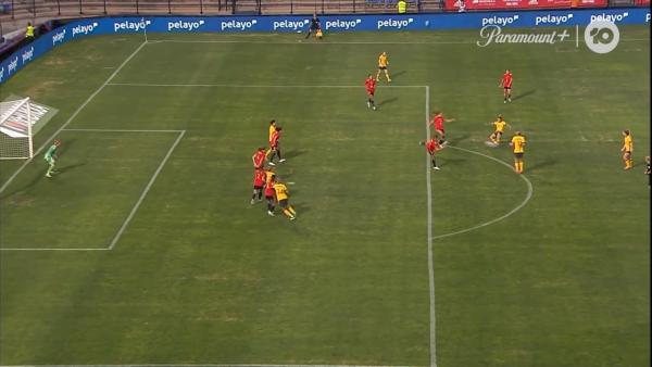 CHANCE: Gorry strikes the crossbar