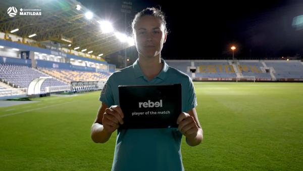 Emily Gielnik is presented with the rebel sport Player Of The Match