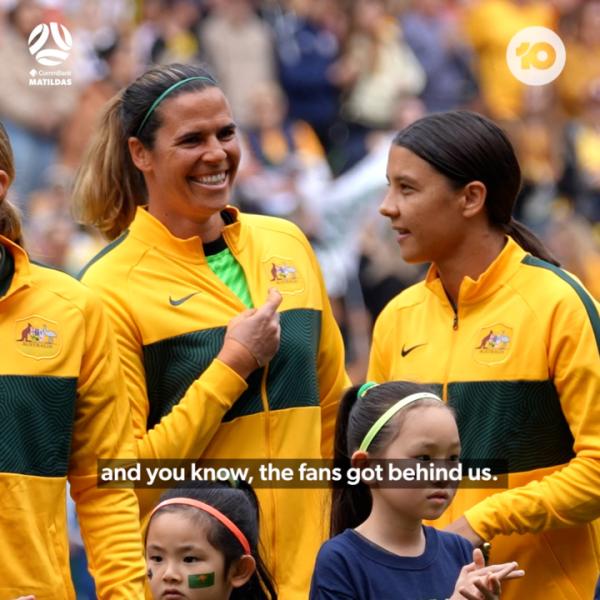 Lydia Williams is presented with the rebel sport Player Of The Match for #AUSvCAN in Brisbane
