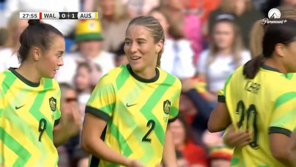 GOAL: Courtney Nevin gives Australia the lead in Wales