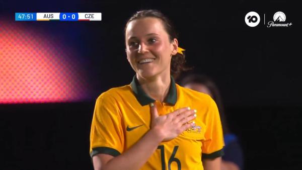 GOAL: Raso opens the scoring for the Matildas