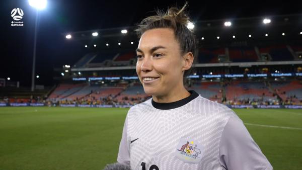 Mackenzie Arnold is presented with the Rebel Sport Player Of The Match for #AUSvJAM!