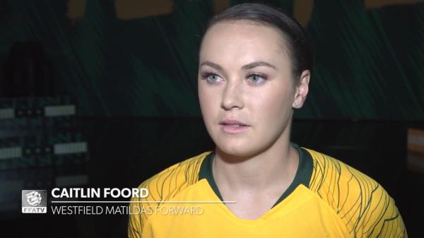 Caitlin Foord speaks at kit launch