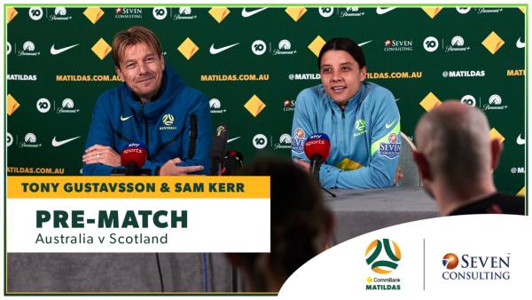 Sam Kerr & Tony Gustavsson | Pre-Match Press Conference | CommBank Matildas v Scotland