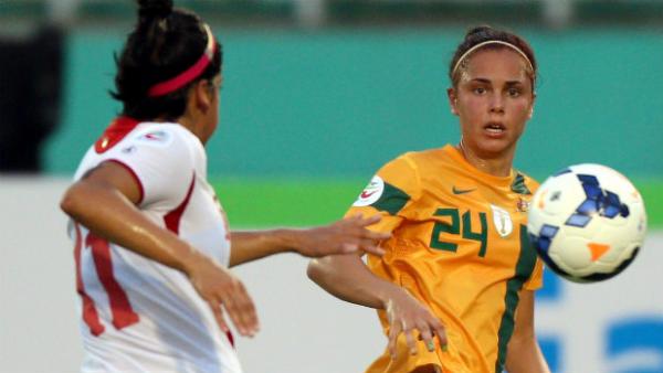 Emma Checker in action for the Westfield Matildas at last year's AFC Women's Asian Cup.