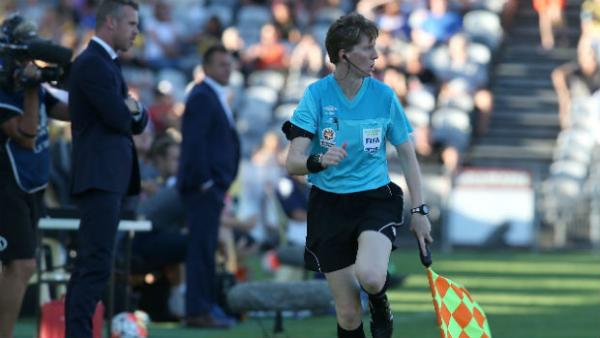 Assistant referee Allyson Flynn on the sideline during the Round 21 F3 Derby.