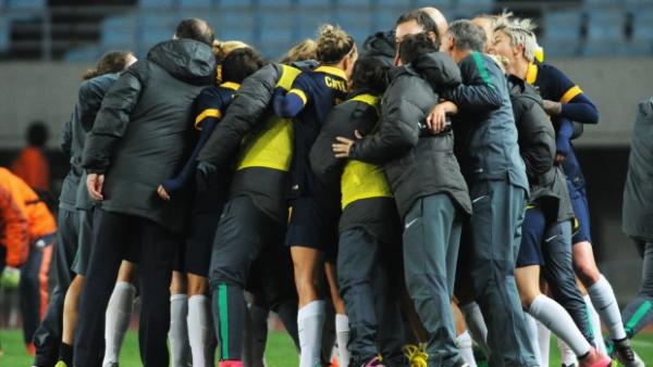 The Westfield Matildas huddle after their win over Korea Republic