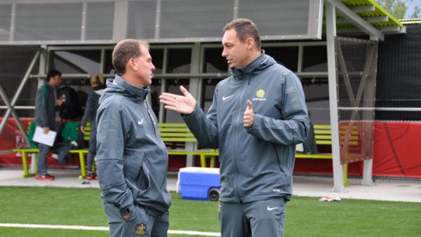 Matildas coach Alen Stajcic with Technical Director Ante Juric.