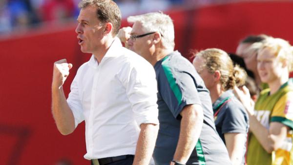 Matildas boss Alen Stajcic celebrates a goal during the 2015 FIFA World Cup.