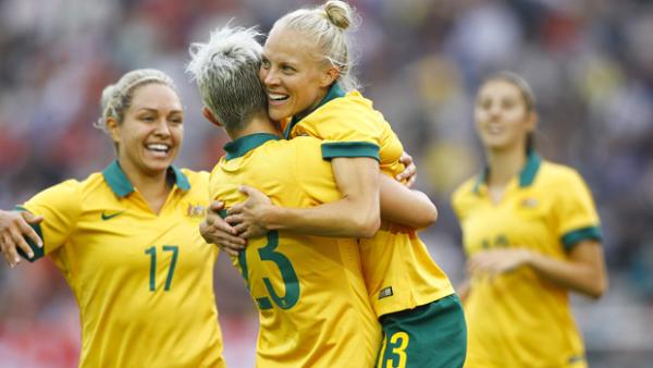Tameka Butt celebrates after opening the scoring against China.