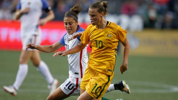 Westfield Matildas star Emily van Egmond in action against the USA during the Tournament of Nations.
