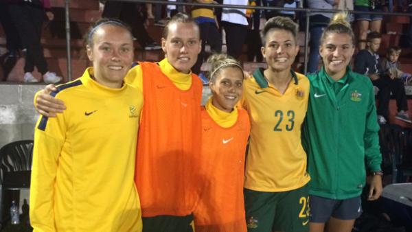 Westfield Matildas Caitlin Foord, Emily van Egmond, Katrina Gorry, Michelle Heyman and Steph Catley.