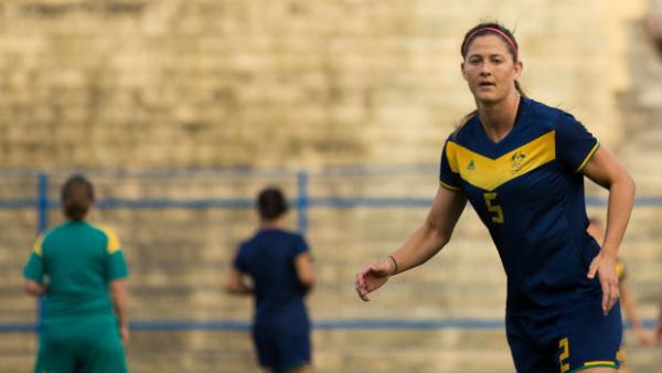 Defender Laura Alleway on the training ground in Sao Paulo.