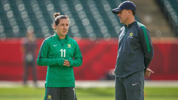 Westfield Matildas boss Alen Stajcic and co-captain Lisa De Vanna.