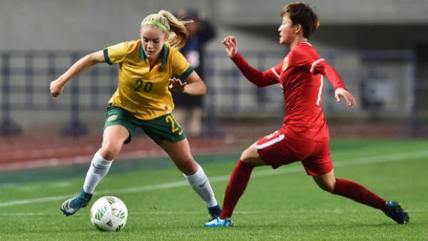 16-year-old Westfield Matildas defender Ellie Carpenter in action against China.