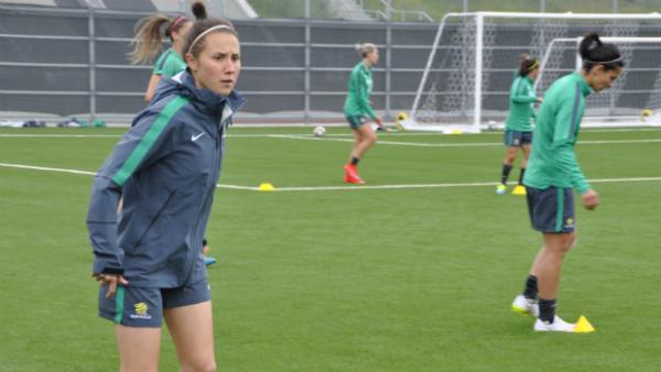 Nicola Bolger on the training ground with the Westfield Matildas in Canada.