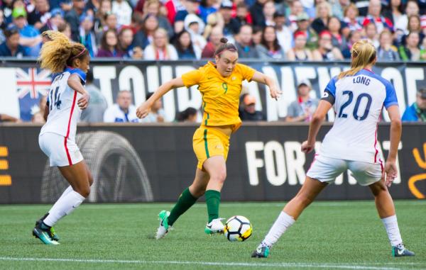 Caitlin Foord on the ball against the USA.