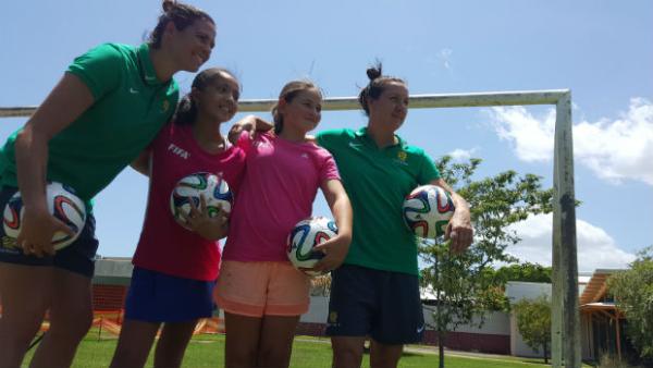 Westfield Matildas Lydia Williams and Lisa De Vanna with some FIFA Live Your Goals participants in Darwin.