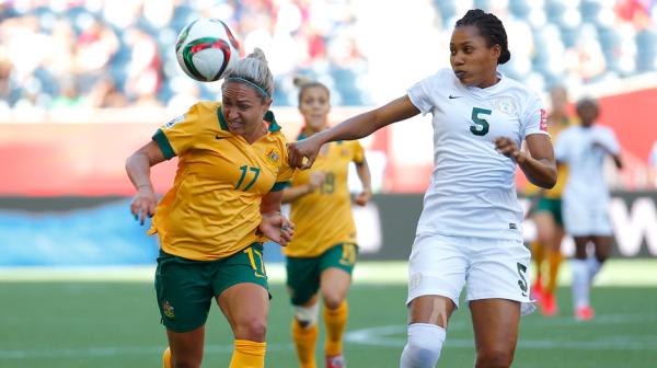 Kyah Simon on the ball against Nigeria.