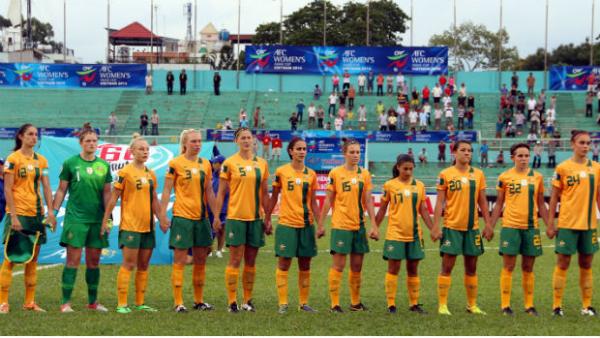 The Westfield Matildas before kick-off against Jordan at the AFC Asian Cup.