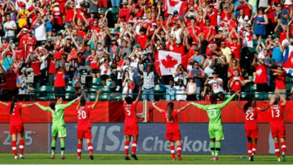 Hosts Canada celebrate their win over China in the FIFA Women's World Cup opener.