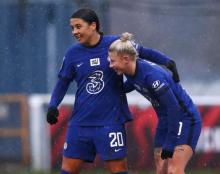 Sam Kerr and Beth England celebrate 