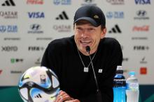SYDNEY, AUSTRALIA - AUGUST 07: Tony Gustavsson, Head Coach of Australia, speaks to the media in the post match press conference after the FIFA Women's World Cup Australia & New Zealand 2023 Round of 16 match between Australia and Denmark at Stadium Australia on August 07, 2023 in Sydney / Gadigal, Australia. (Photo by Matt King - FIFA/FIFA via Getty Images)