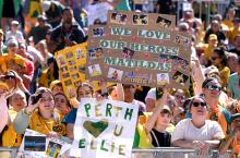 Fans show their support during the Australian Matildas community reception following their 2023 FIFA Women's World Cup campaign, at City Botanic Gardens on August 20, 2023 in Brisbane, Australia. (Photo by Bradley Kanaris/Getty Images)