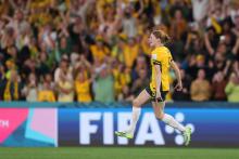 Players of Australia celebrate their side's victory in the penalty shoot out after Cortnee Vine of Australia scores her team's tenth penalty in the penalty shoot out during the FIFA Women's World Cup Australia & New Zealand 2023 Quarter Final match between Australia and France at Brisbane Stadium on August 12, 2023 in Brisbane, Australia. (Photo by Elsa - FIFA/FIFA via Getty Images)