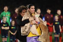 Lydia Williams, goalkeeper of Australia is presented with a gift from Evonne Goolagong Cawley before the international friendly match between Australia Matildas and China PR at Accor Stadium on June 03, 2024 in Sydney, Australia. (Photo by Matt King/Getty Images)