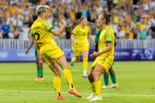 Michelle Heyman celebrates scoring against Zambia at the Paris 2024 Olympics