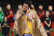  Lydia Williams, goalkeeper of Australia thanks the crowd following a presentation before the international friendly match between Australia Matildas and China PR at Accor Stadium on June 03, 2024 in Sydney, Australia. (Photo by Matt King/Getty Images)