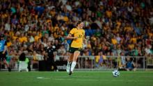 Natasha Prior making her international debut for Australia against Brazil at Cbus Super Stadium, Gold Coast. (Photo: Tiffany Williams/Football Australia)