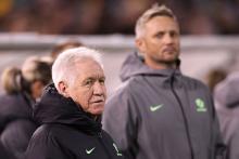 CANBERRA, AUSTRALIA - JUNE 02: Tom Sermanni, Matildas Head Coach looks on during the International Friendly match between Australia Matildas and Argentina at GIO Stadium on June 02, 2025 in Canberra, Australia. (Photo by Cameron Spencer/Getty Images)