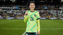 Izzy Gomez following her Australian debut after the CommBank Matildas game against Argentina at GIO Stadium. (Photo: Rachel Bach/By The White Line)