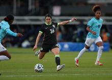 BUNBURY, AUSTRALIA - JULY 05: Adriana Taranto of the Matildas in action during the International Friendly match between Australia Matildas and Panama at Hands Oval on July 05, 2025 in Bunbury, Australia. (Photo by Janelle St Pierre/Getty Images)