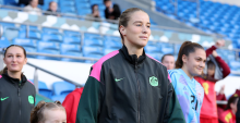 CARDIFF, WALES - OCTOBER 25: Courtney Nevin of Australia before the Women's international friendly between Wales and Australia at Cardiff City Stadium on October 25, 2025 in Cardiff, Wales. (Photo by Harry Murphy/Getty Images)