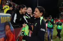 Sam Kerr of the Matildas looking for a fan to give away a Matilda's Shirt during the International Friendly match between Australia Matildas and New Zealand Football Ferns at Coopers Stadium on December 02, 2025 in Adelaide, Australia. (Photo by Sarah Reed/Getty Images)