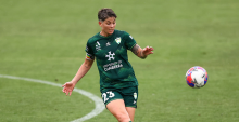 CANBERRA, AUSTRALIA - DECEMBER 13: Michelle Heyman of Canberra United in action during the round seven A-League Women match between Canberra United and Melbourne City at McKellar Park, on December 13, 2025, in Canberra, Australia. (Photo by Mark Nolan/Getty Images)