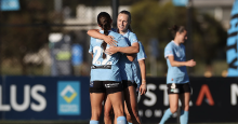 olly McNamara of Melbourne City celebrates at full time during the round 11 A-League Women match between Melbourne City and Sydney FC at ctrl:cyber Pitch, on January 04, 2026, in Melbourne, Australia. (Photo by Kelly Defina/Getty Images)